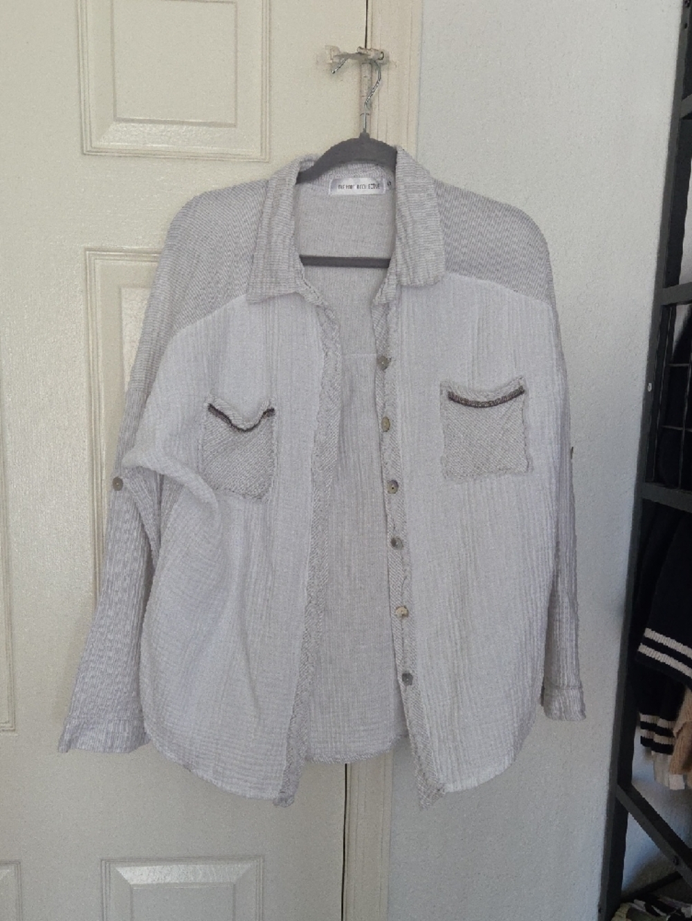 The Porter Collective White Oversized Textured Button-Up Shirt Small